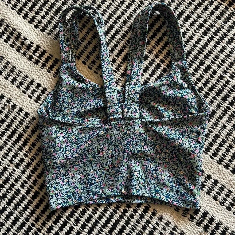 SAGE Collective Size XS Blue & Green Floral Print Sports Bra